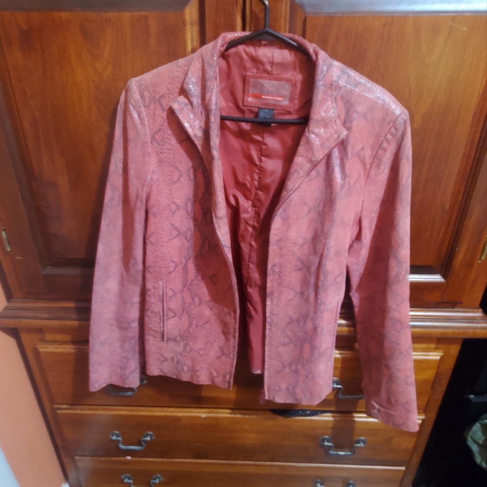 Real red leather snake print jacket